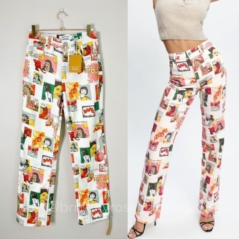 Reformation Multicolor Graphic Straight Leg Jeans